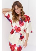 Satin tulip dress with flowers, cream and red 32750 - Online store - Boutique